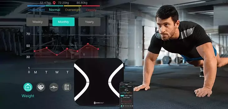 a man working out and a closeup of KoreScale Gen2